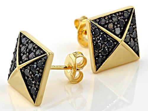 1.44ctw Round Black Spinel 18k Yellow Gold Over Sterling Silver Earrings