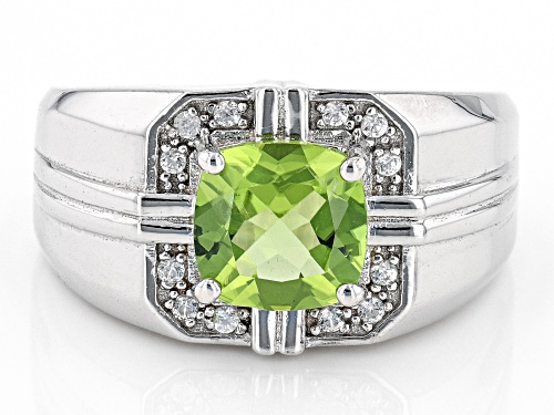 2.13ct Manchurian Peridot™ With 0.12ctw White Zircon Rhodium Over Sterling Silver Men's Ring - Size 10