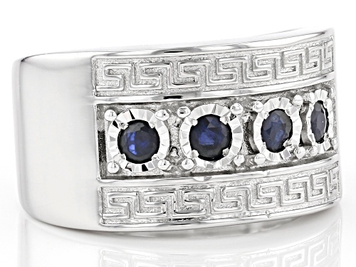.60ctw Round Blue Sapphire Rhodium Over Sterling Silver Men's Band Ring - Size 13