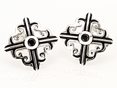 .13ctw Round Black Spinel Sterling Silver Cross Earrings