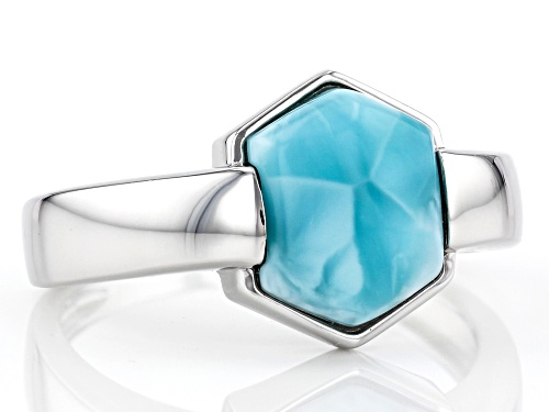 11.5x9.5mm Hexagon Larimar Rhodium Over Sterling Silver Gent's Ring - Size 12