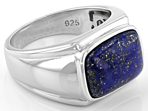 15x11mm Square Cushion Cabochon Lapis Lazuli Rhodium Over Sterling Silver Mens Ring - Size 9