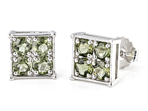 1.63ctw Round Moldavite Rhodium Over Sterling Silver Men's Stud Earrings