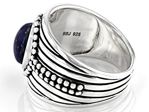 10x8mm Oval Cabochon Lapis Lazuli Sterling Silver Men's Solitaire Ring - Size 12