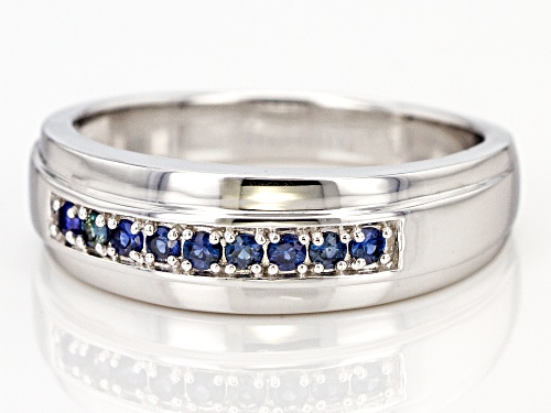 .23ctw Round Blue Sapphire Rhodium Over Sterling Silver Men's Wedding Band Ring - Size 11