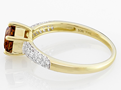 1.65ct Round Sienna Zircon With .21ctw Round White Zircon 10k Yellow Gold Ring - Size 8