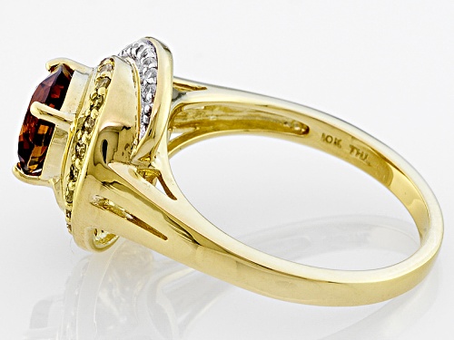 2.10ct Sienna Zircon With .14ctw White Zircon And .10ctw Champagne Diamond 10k Yellow Gold Ring - Size 8