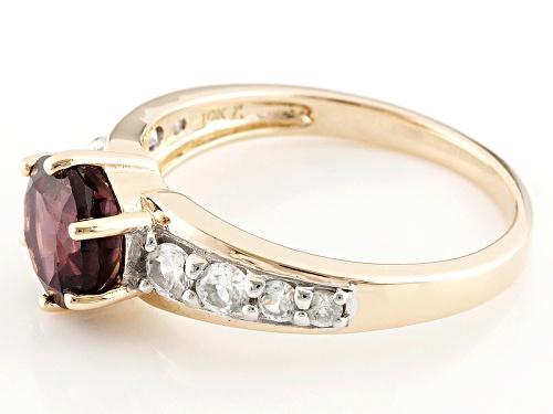 1.28ct Round Grape Color Garnet And .41ctw Round White Zircon 10k Yellow Gold Ring - Size 7