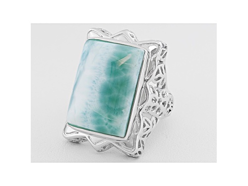 18mm x 13.5mm Rectangular Cabochon Larimar Rhodium Over Sterling Silver Ring - Size 5