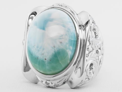 Oval Cabochon Larimar Solitaire Sterling Silver Ring - Size 5