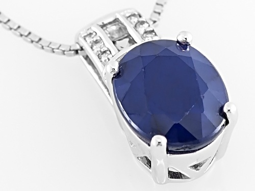 5.00ct Blue Sapphire with 0.38ctw White Topaz & White Zircon Rhodium Over Silver Pendant with Chain