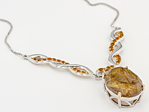 13.24ct Oval Rutilated Quartz With .95ctw Round Brazilian Citrine Sterling Silver Necklace - Size 18