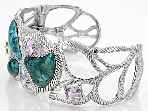 Free Form Turquoise With 4.18ctw Glacier Topaz™, Amethyst And Manchurian Peridot™ Silver Cuff - Size 8