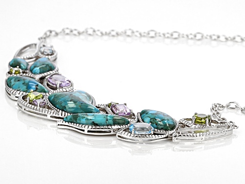 Free Form Turquoise With 5.96ctw Glacier Topaz™, Amethyst & Manchurian Peridot™Silver Necklace - Size 18