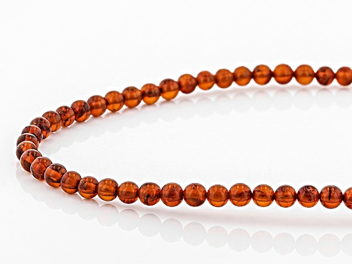 4mm Round Amber Bead Strand Sterling Silver Necklace - Size 20