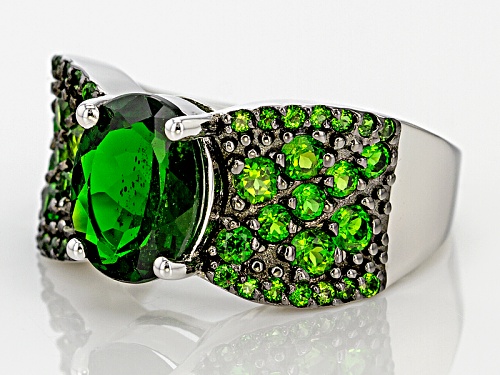 3.50ctw Oval And Round Russian Chrome Diopside Sterling Silver Ring - Size 12