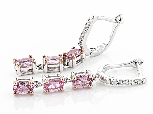 1.49ctw Oval Burmese Pink Spinel And .12ctw White Zircon Sterling Silver 3-Stone Dangle Earrings