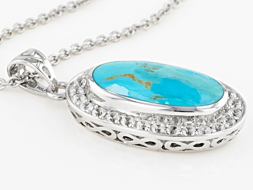 20x10mm Oval Turquoise Cabochon With 1.35ctw Round White Zircon Sterling Silver Pendant With Chain