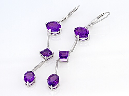 6.70ctw Oval And Square African Amethyst Sterling Silver 3-Stone Dangle Earrings