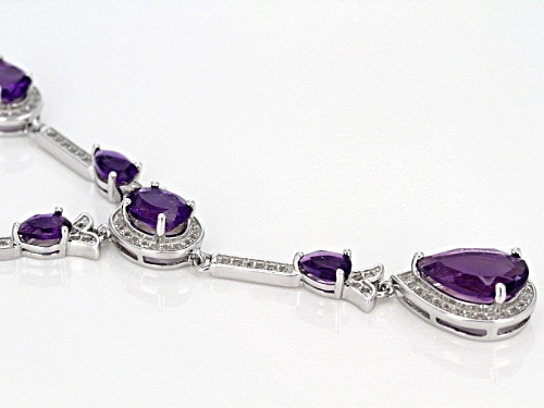 8.20ctw Pear Shape And Oval African Amethyst With 1.30ctw Round White Zircon Silver Y Necklace - Size 18
