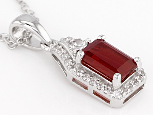 .72ct Emerald Cut Red Labradorite With .18ctw Round White Zircon Sterling Silver Pendant With Chain
