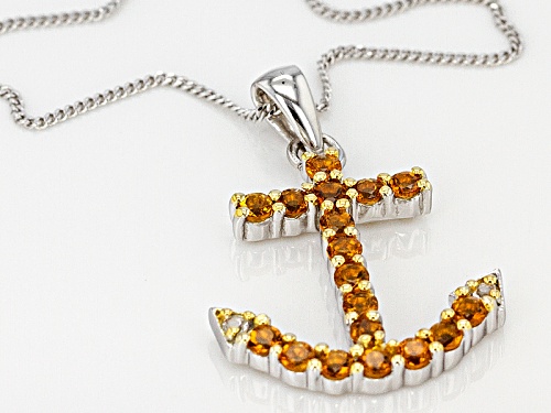 .53ctw Round Brazilian Citrine & .03ctw Round White Topaz Sterling Silver Anchor Pendant With Chain