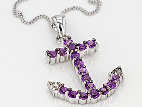 .53ctw Round Brazilian Amethyst & .03ctw Round White Topaz Sterling Silver Anchor Pendant With Chain