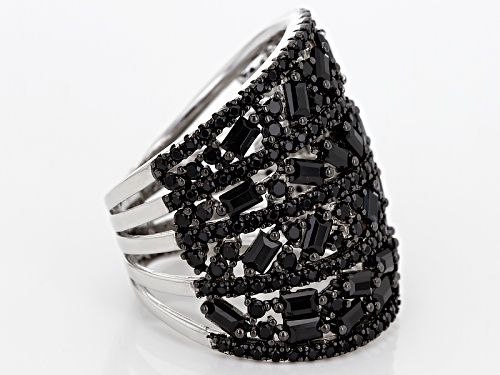 1.33ctw Baguette And Round Black Spinel Sterling Silver Aysemetric Band Ring - Size 5