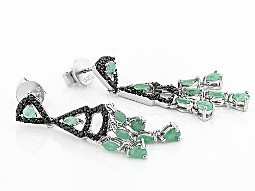 1.42ctw Mixed Shape Sakota Emerald With .73ctw Round Black Spinel Sterling Silver Dangle Earrings