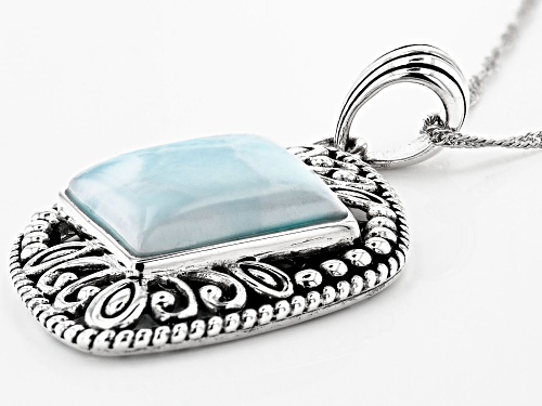 16x16mm Square Larimar Cabochon Sterling Silver Pendant With Chain