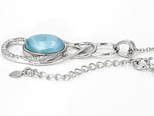 14x10mm Oval Larimar Cabochon With .30ctw Round White Zircon Sterling Silver Pendant With Chain