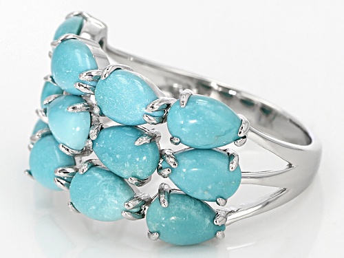 6x4mm Pear Shape Cabochon Sleeping Beauty Turquoise Sterling Silver Band Ring - Size 7