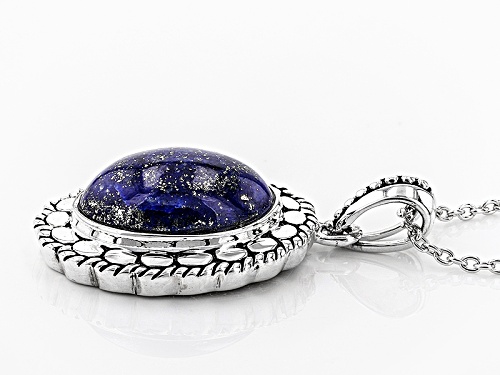 16x12mm Oval Cabochon Lapis Lazuli Sterling Silver Pendant With Chain