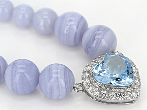 10.10ct Heart Shape Glacier Topaz™, 6-12mm Blue Agate And 2.50ctw White Zircon Silver Necklace - Size 18