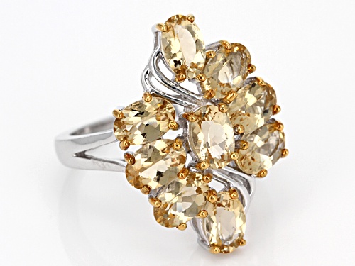 3.06ctw Oval Yellow Beryl Sterling Silver Cluster Ring - Size 6