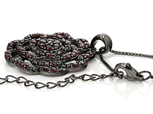 1.92ctw Round Vermelho Garnet™ Black Tone Sterling Silver Flower Pendant With Chain