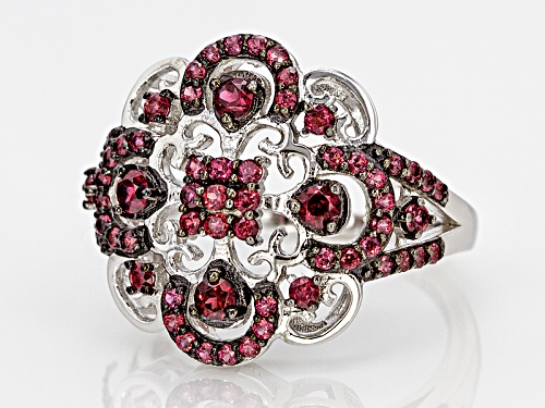 1.33ctw Round raspberry color Rhodolite Garnet Sterling Silver Ring - Size 5