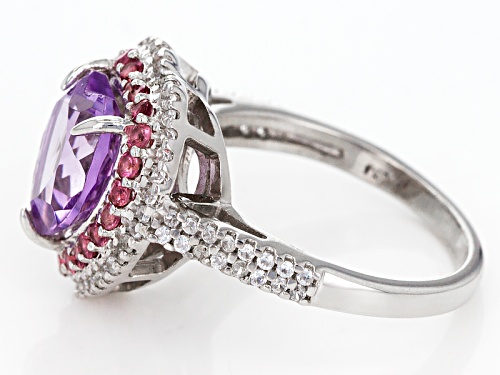 2.75ct Lavender Amethyst With .26ctw Pink Tourmaline And .41ctw Zircon Silver Heart Ring - Size 12