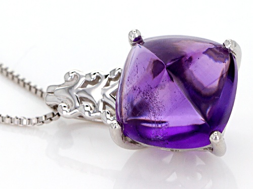4.40ct Square Cushion Sugarloaf Cut African Amethyst Sterling Silver Pendant With Chain