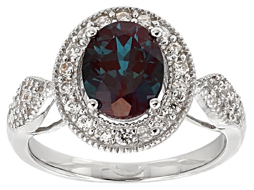 1.82ct Oval Lab Created Alexandrite With .73ctw Round White Zircon Sterling Silver Ring - Size 11