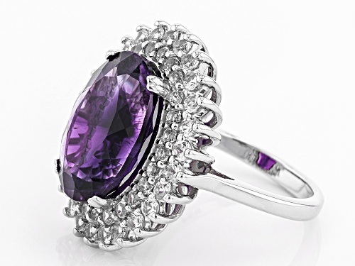 7.21ct Oval Moroccan Amethyst With 1.48ctw Round White Topaz Sterling Silver Ring - Size 9