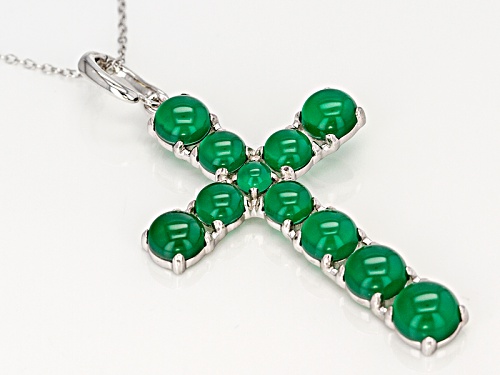 4mm-7.5mm Round Green Onyx Sterling Silver Cross Enhancer With Chain