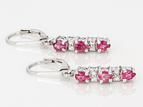 .76ctw Pear Shape Rubellite With .14ctw Round White Zircon Sterling Silver Dangle Earrings