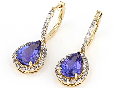 3.50ctw Blue Tanzanite And 0.54ctw White Diamond 18k Yellow Gold Dangle Earrings