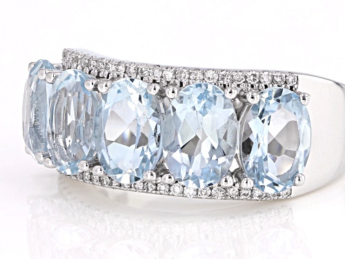 3.50ctw Oval Aquamarine With 0.13ctw Round White Diamond Rhodium Over 14k White Gold Ring - Size 8