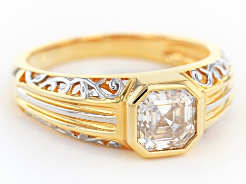 MOISSANITE FIRE(R) 1.85CT DEW 14K YELLOW GOLD OVER SILVER AND PLATINEVE(R) MENS RING - Size 11