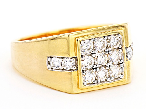 MOISSANITE FIRE(R) 1.14CTW DEW ROUND 14K YELLOW GOLD OVER SILVER MENS RING - Size 11