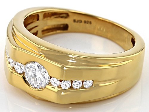 MOISSANITE FIRE(R) .66CTW DEW ROUND 14K YELLOW GOLD OVER SILVER MENS RING - Size 9