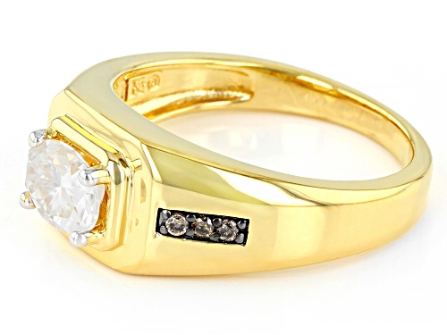 MOISSANITE FIRE(R) 1.50CT DEW AND CHAMPAGNE DIAMOND 14K YELLOW GOLD OVER SILVER MENS RING - Size 11