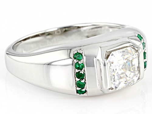 MOISSANITE FIRE(R) 1.85CT DEW AND EMERALD PLATINEVE(R) MENS RING - Size 11